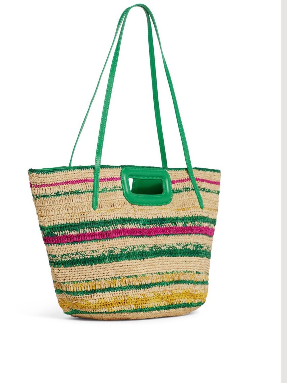 Maje Basket Stripes Raffia Tote Vert Casino Green Pink Yellow | NWT $410